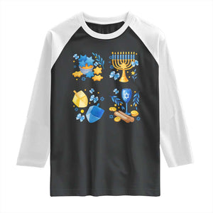 Hanukkah Celebration Raglan Shirt Menorah Star Of David Candle Dreidel Gift TS12 Black White Print Your Wear