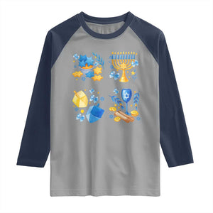 Hanukkah Celebration Raglan Shirt Menorah Star Of David Candle Dreidel Gift TS12 Sport Gray Navy Print Your Wear