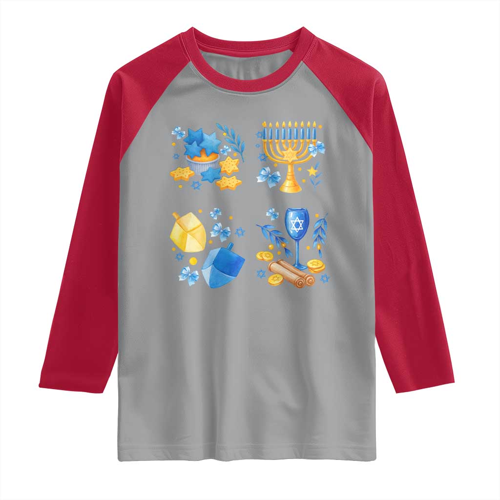 Hanukkah Celebration Raglan Shirt Menorah Star Of David Candle Dreidel Gift TS12 Sport Gray Red Print Your Wear