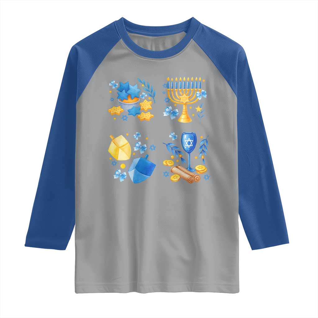 Hanukkah Celebration Raglan Shirt Menorah Star Of David Candle Dreidel Gift TS12 Sport Gray Royal Print Your Wear