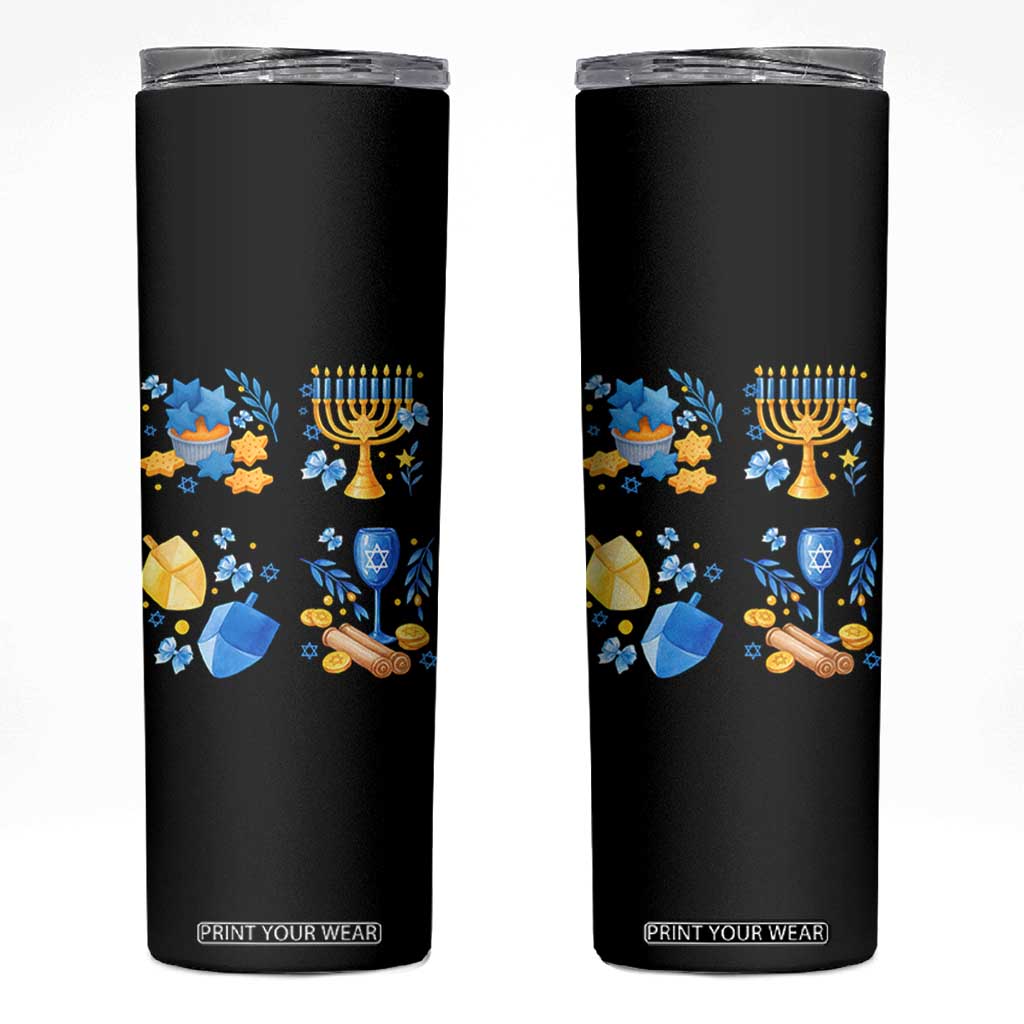 Hanukkah Celebration Skinny Tumbler Menorah Star Of David Candle Dreidel Gift TS12 Black Print Your Wear