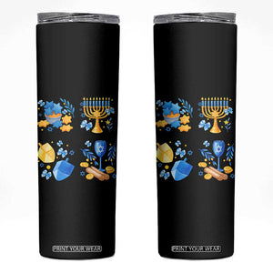 Hanukkah Celebration Skinny Tumbler Menorah Star Of David Candle Dreidel Gift TS12 Black Print Your Wear