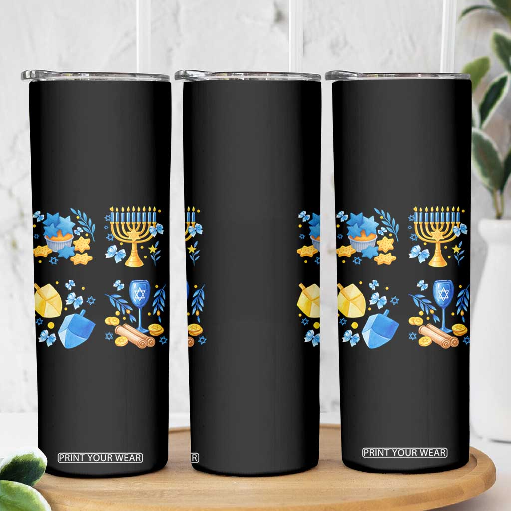 Hanukkah Celebration Skinny Tumbler Menorah Star Of David Candle Dreidel Gift TS12 Print Your Wear