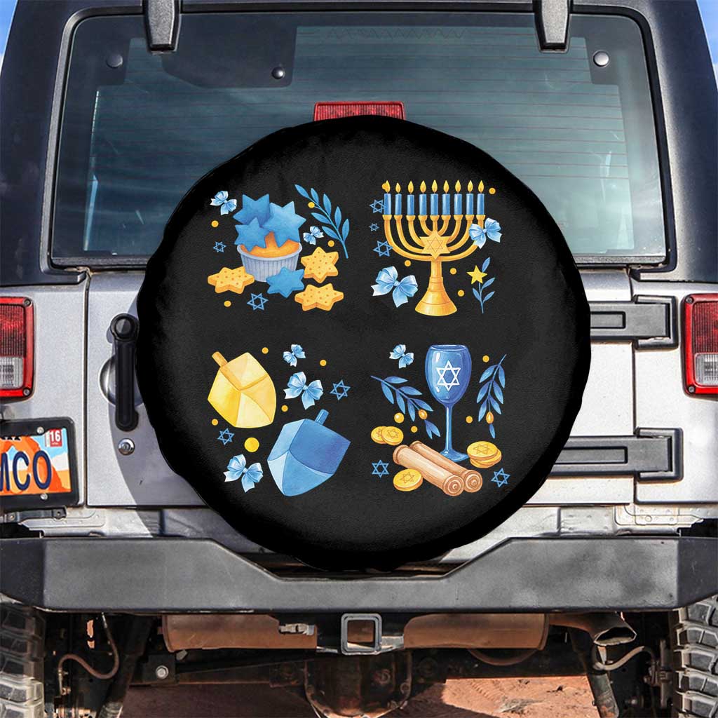 Hanukkah Celebration Spare Tire Cover Menorah Star Of David Candle Dreidel Gift TS12 No hole Black Print Your Wear