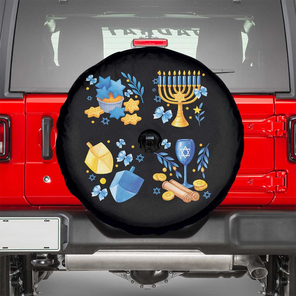Hanukkah Celebration Spare Tire Cover Menorah Star Of David Candle Dreidel Gift TS12 Black Print Your Wear