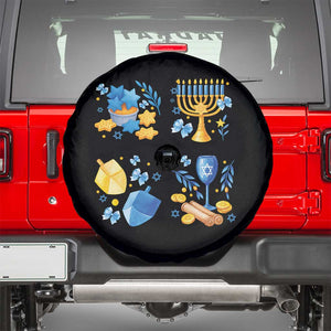 Hanukkah Celebration Spare Tire Cover Menorah Star Of David Candle Dreidel Gift TS12 Black Print Your Wear