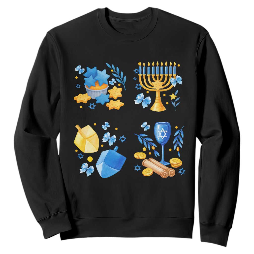 Hanukkah Celebration Sweatshirt Menorah Star Of David Candle Dreidel Gift TS12 Black Print Your Wear