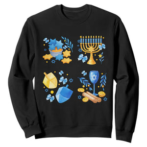 Hanukkah Celebration Sweatshirt Menorah Star Of David Candle Dreidel Gift TS12 Black Print Your Wear