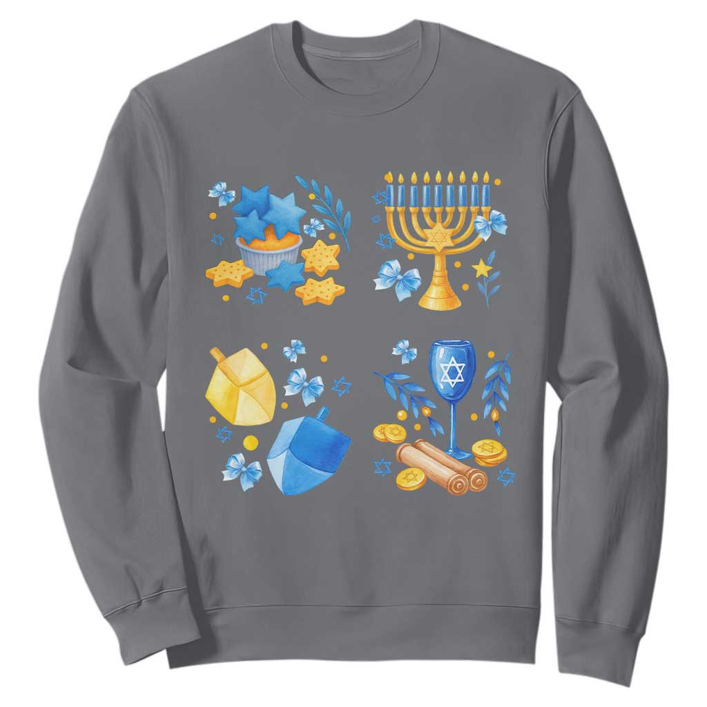 Hanukkah Celebration Sweatshirt Menorah Star Of David Candle Dreidel Gift TS12 Charcoal Print Your Wear