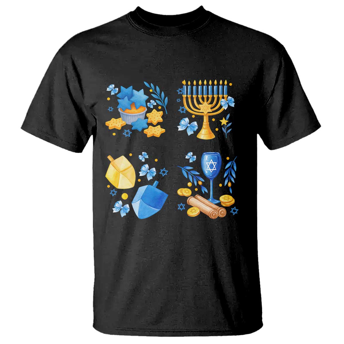 Hanukkah Celebration T Shirt Menorah Star Of David Candle Dreidel Gift TS12 Black Print Your Wear