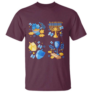 Hanukkah Celebration T Shirt Menorah Star Of David Candle Dreidel Gift TS12 Maroon Print Your Wear