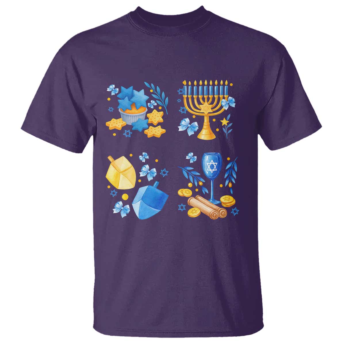 Hanukkah Celebration T Shirt Menorah Star Of David Candle Dreidel Gift TS12 Purple Print Your Wear
