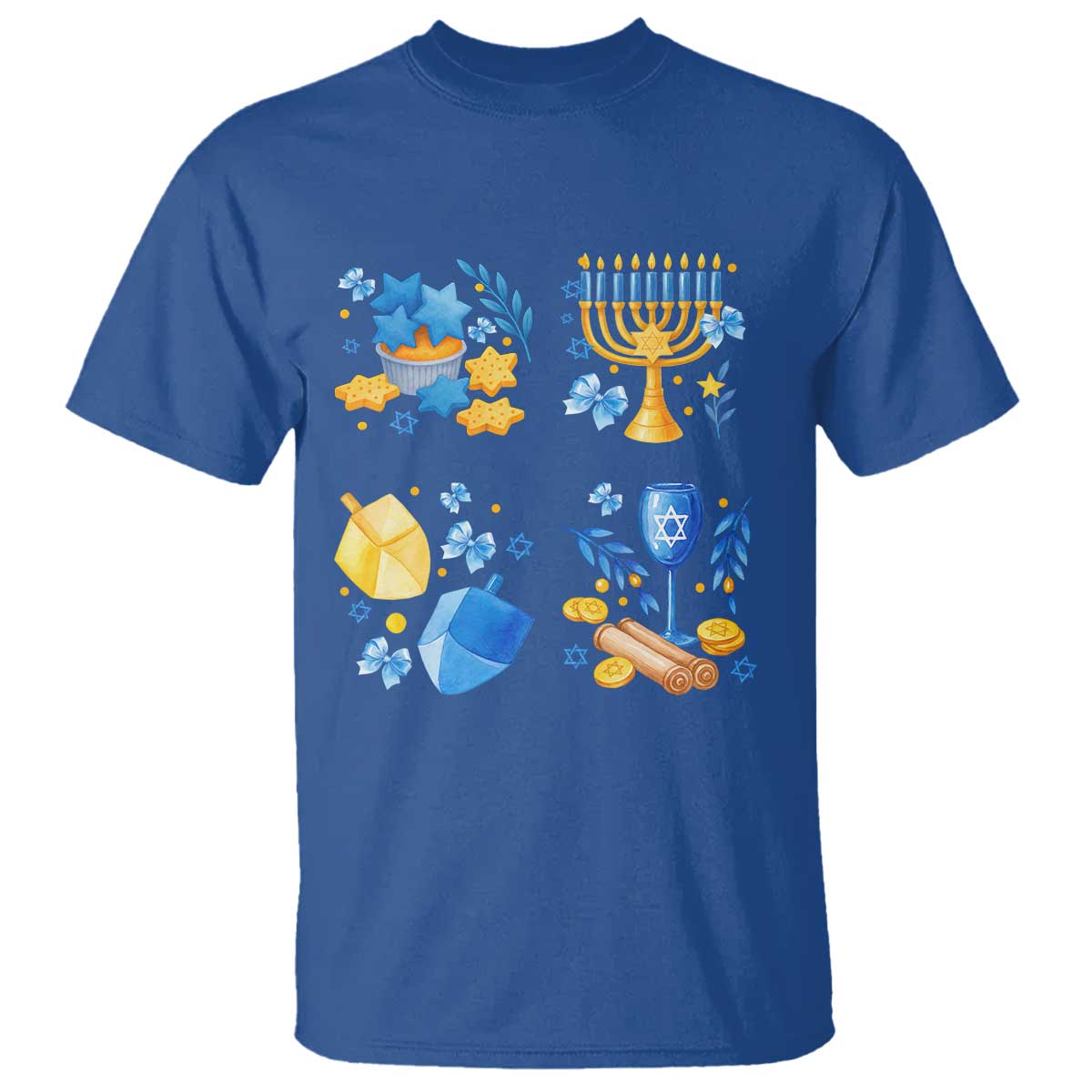 Hanukkah Celebration T Shirt Menorah Star Of David Candle Dreidel Gift TS12 Royal Blue Print Your Wear