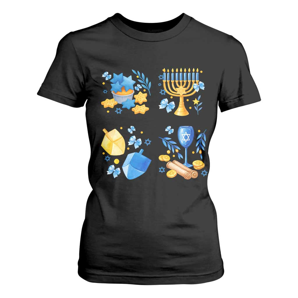 Hanukkah Celebration T Shirt For Women Menorah Star Of David Candle Dreidel Gift TS12 Black Print Your Wear