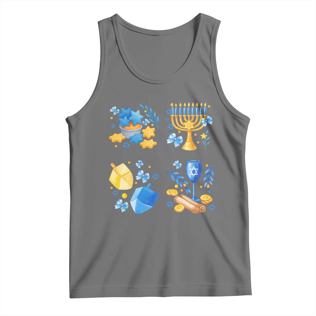 Hanukkah Celebration Tank Top Menorah Star Of David Candle Dreidel Gift TS12 Black Heather Print Your Wear