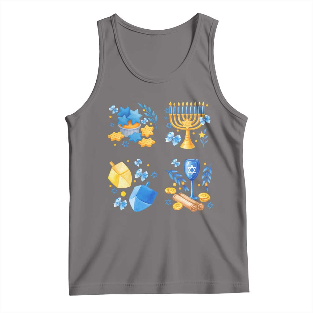 Hanukkah Celebration Tank Top Menorah Star Of David Candle Dreidel Gift TS12 Deep Heather Print Your Wear