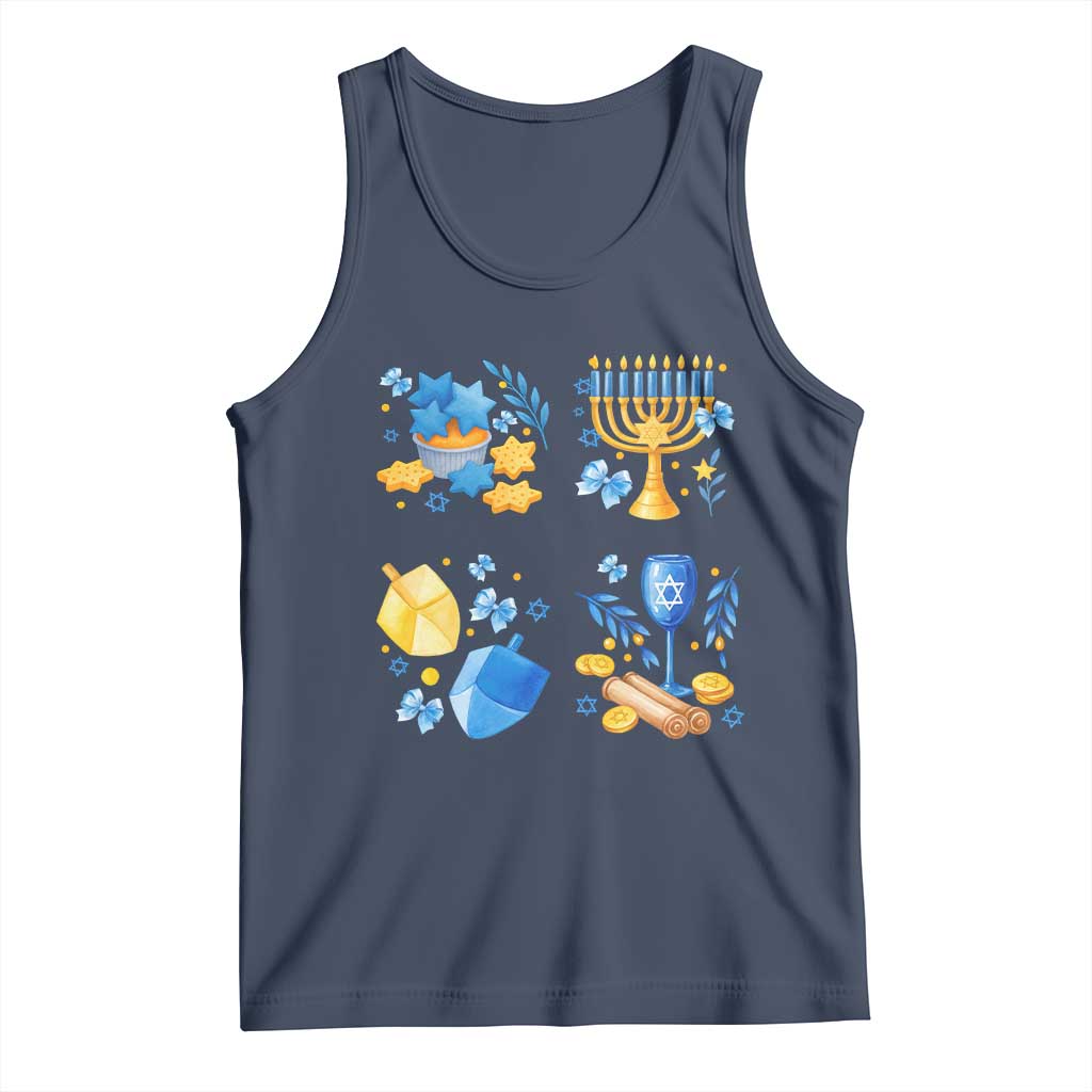 Hanukkah Celebration Tank Top Menorah Star Of David Candle Dreidel Gift TS12 Navy Print Your Wear