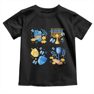 Hanukkah Celebration Toddler T Shirt Menorah Star Of David Candle Dreidel Gift TS12 Black Print Your Wear