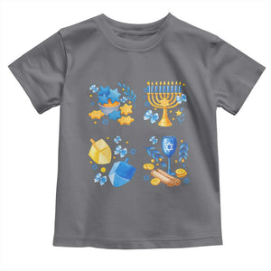 Hanukkah Celebration Toddler T Shirt Menorah Star Of David Candle Dreidel Gift TS12 Charcoal Print Your Wear
