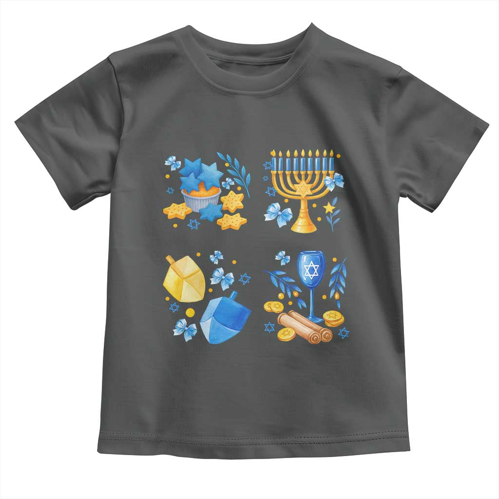 Hanukkah Celebration Toddler T Shirt Menorah Star Of David Candle Dreidel Gift TS12 Dark Heather Print Your Wear
