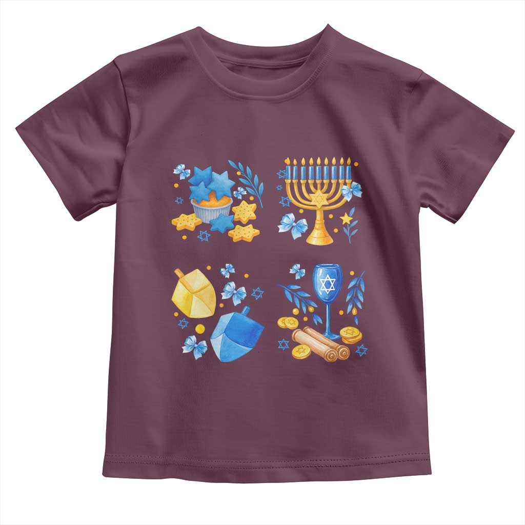 Hanukkah Celebration Toddler T Shirt Menorah Star Of David Candle Dreidel Gift TS12 Maroon Print Your Wear
