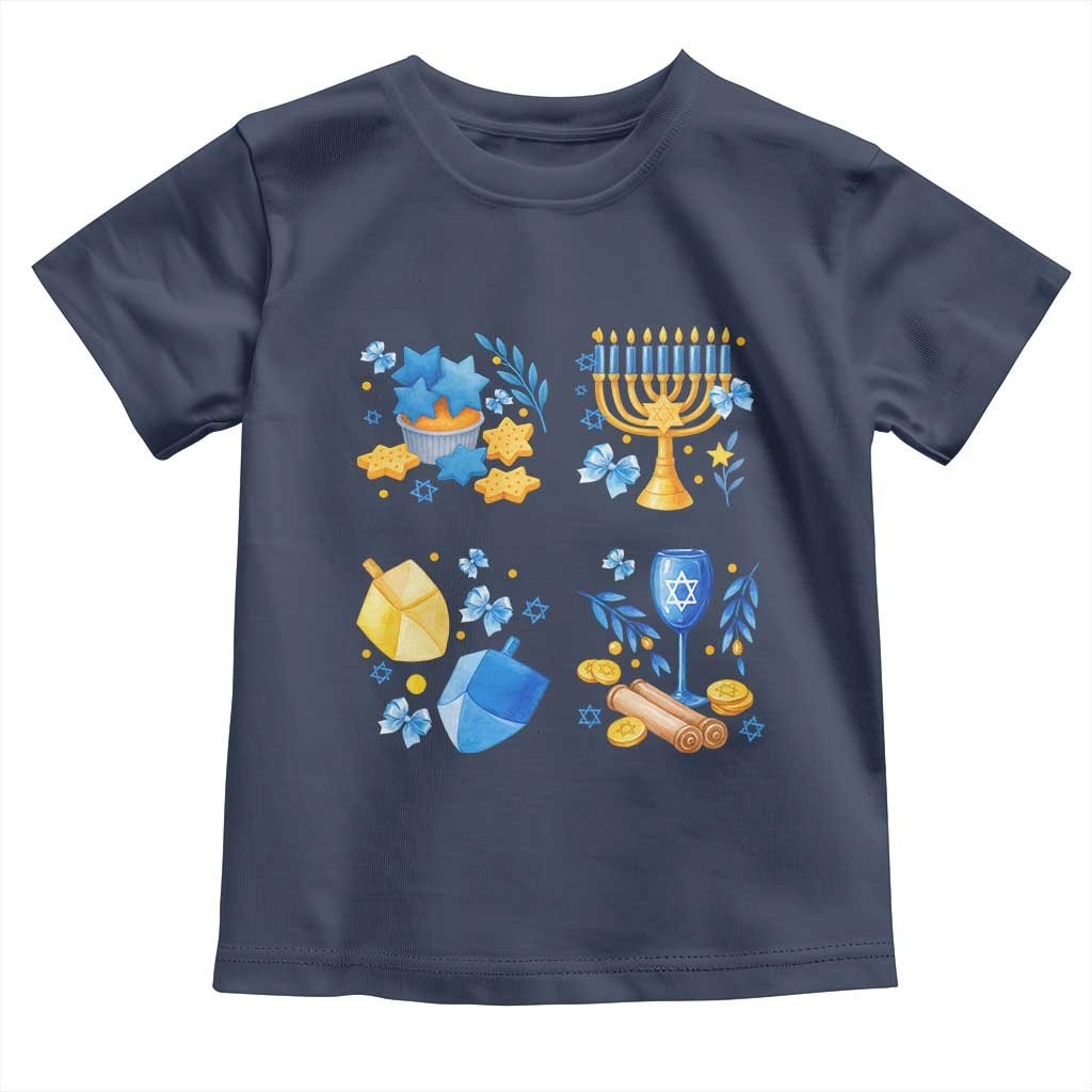 Hanukkah Celebration Toddler T Shirt Menorah Star Of David Candle Dreidel Gift TS12 Navy Print Your Wear