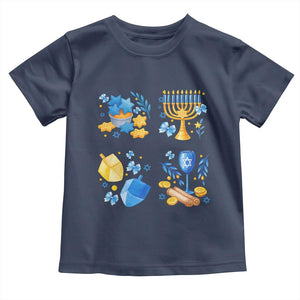 Hanukkah Celebration Toddler T Shirt Menorah Star Of David Candle Dreidel Gift TS12 Navy Print Your Wear