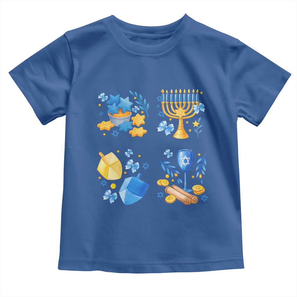 Hanukkah Celebration Toddler T Shirt Menorah Star Of David Candle Dreidel Gift TS12 Royal Blue Print Your Wear