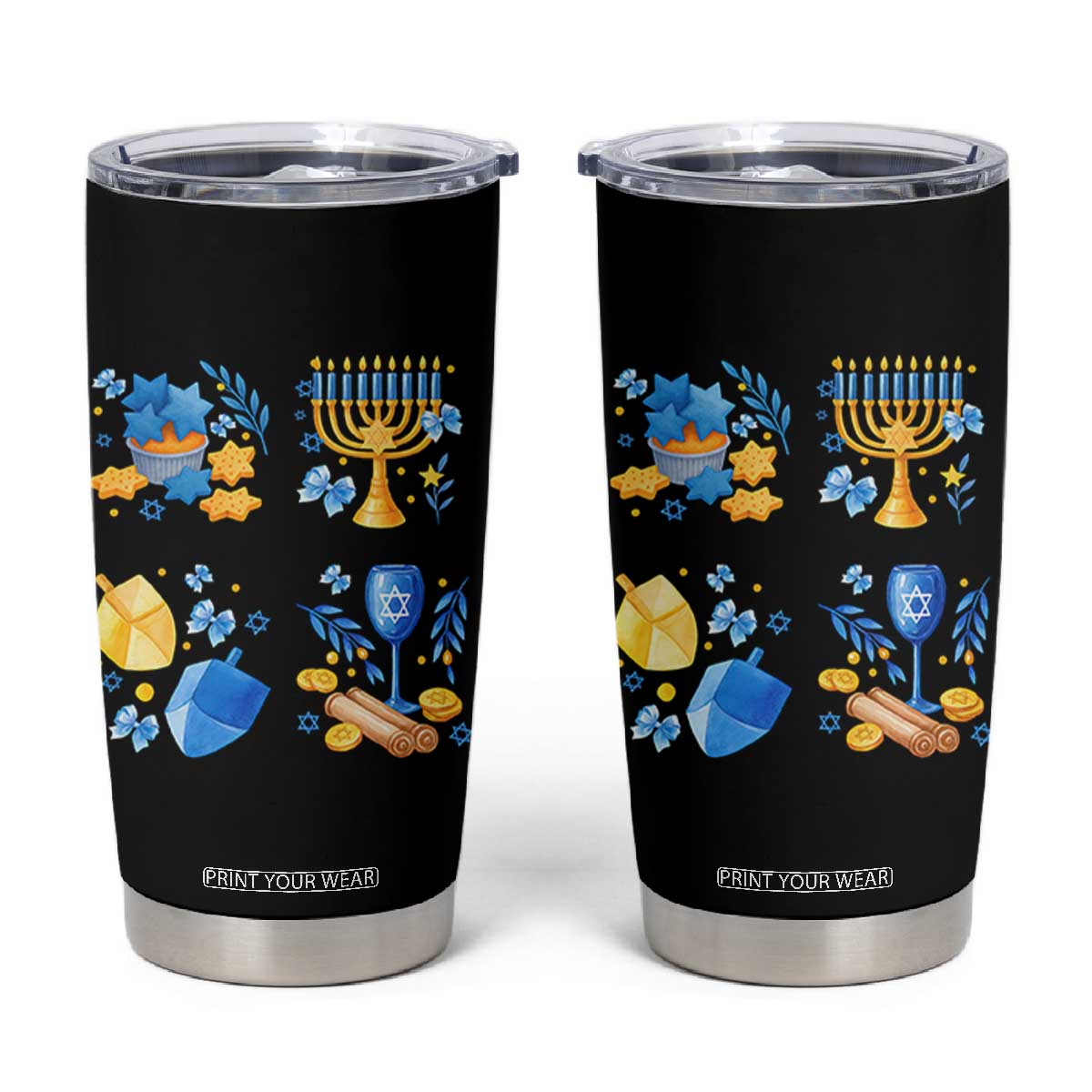 Hanukkah Celebration Tumbler Cup Menorah Star Of David Candle Dreidel Gift TS12 Black Print Your Wear