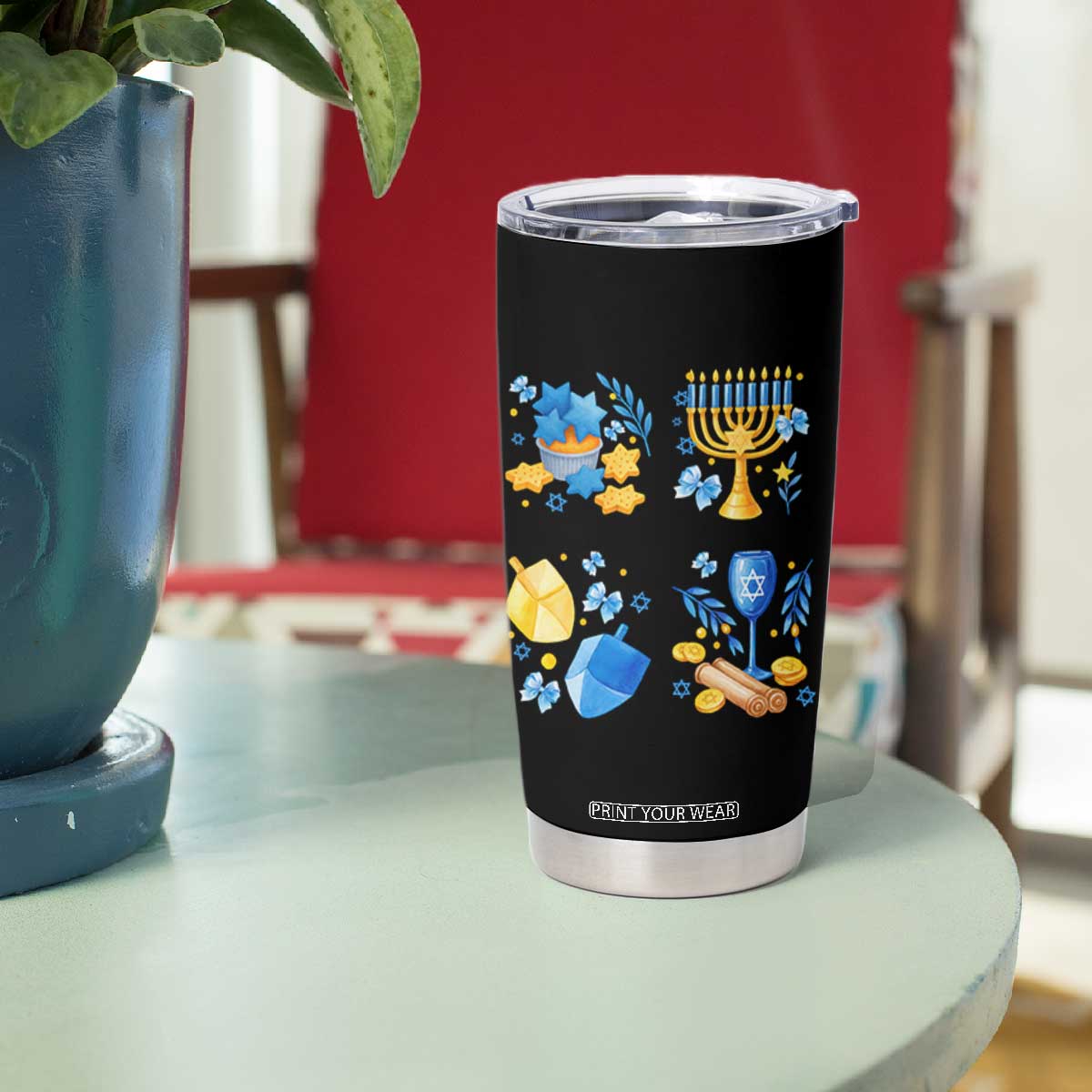 Hanukkah Celebration Tumbler Cup Menorah Star Of David Candle Dreidel Gift TS12 Print Your Wear