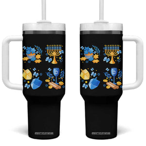 Hanukkah Celebration Tumbler With Handle Menorah Star Of David Candle Dreidel Gift TS12 One Size: 40 oz Black Print Your Wear