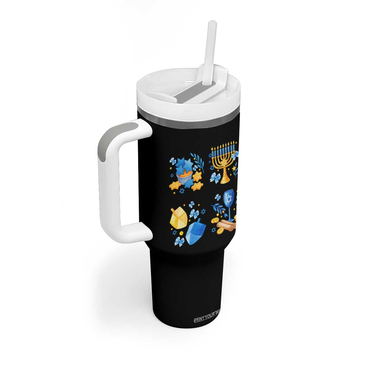 Hanukkah Celebration Tumbler With Handle Menorah Star Of David Candle Dreidel Gift TS12 Print Your Wear