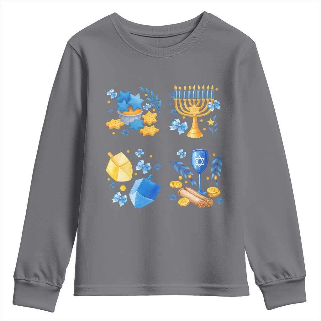 Hanukkah Celebration Youth Sweatshirt Menorah Star Of David Candle Dreidel Gift TS12 Charcoal Print Your Wear