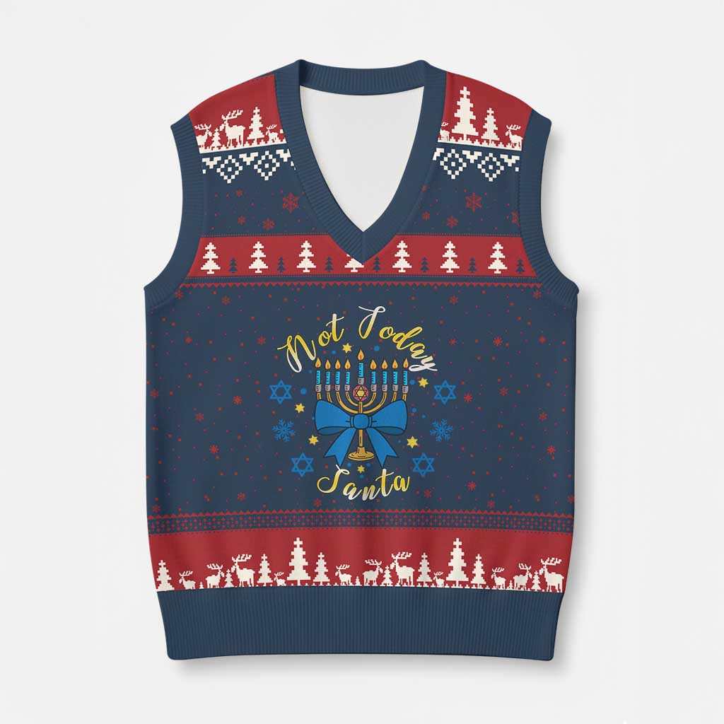 Coquette Hanukkah Menorah Bow V-Neck Knit Sweater Vest Not Today Santa Jewish Holiday Gift TS12 Navy Red Print Your Wear
