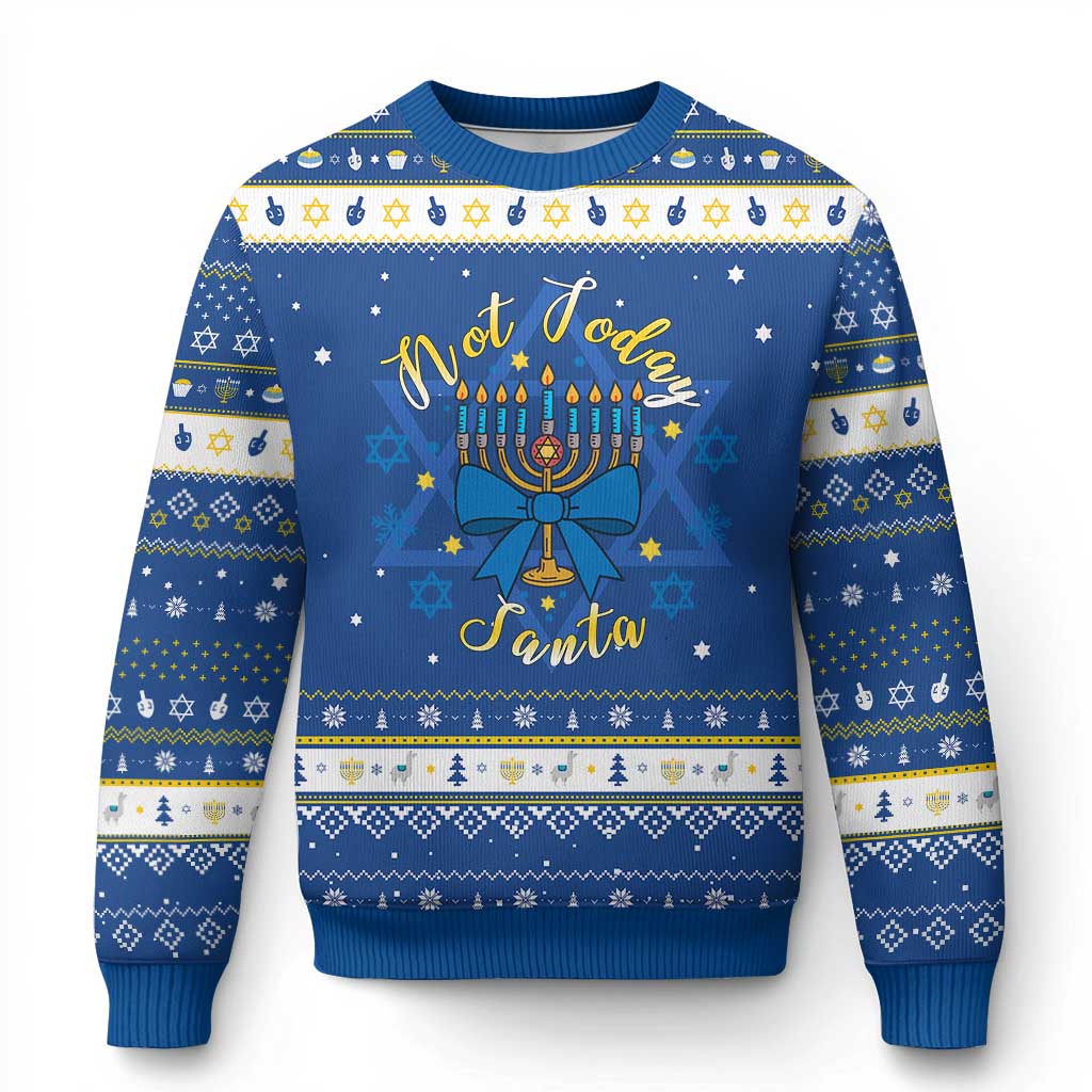 Coquette Chanukkah Menorah Bow Hanukkah Ugly Sweater Not Today Santa Jewish Holiday Gift TS12 Blue White Print Your Wear