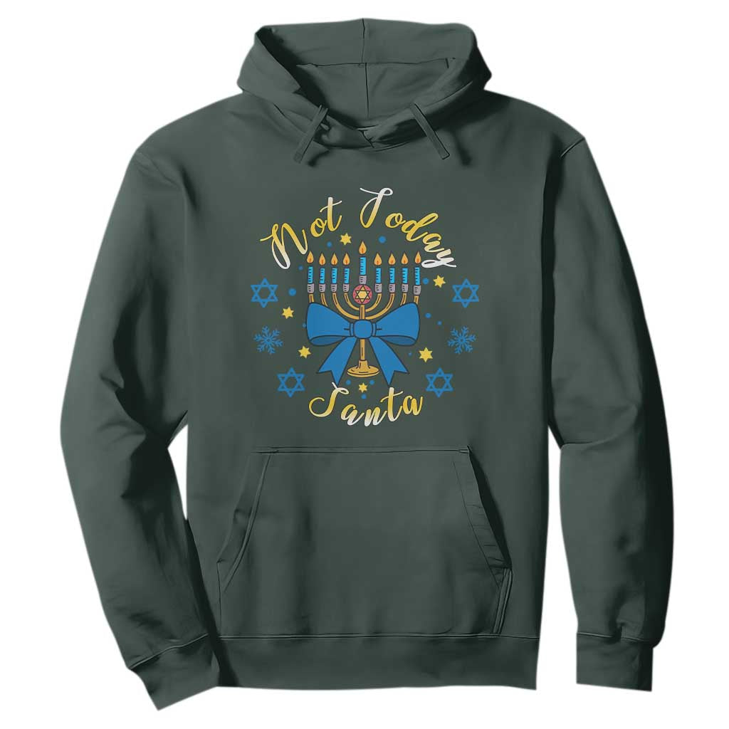 Coquette Hanukkah Menorah Bow Hoodie Not Today Santa Jewish Holiday Gift TS12 Dark Forest Green Print Your Wear