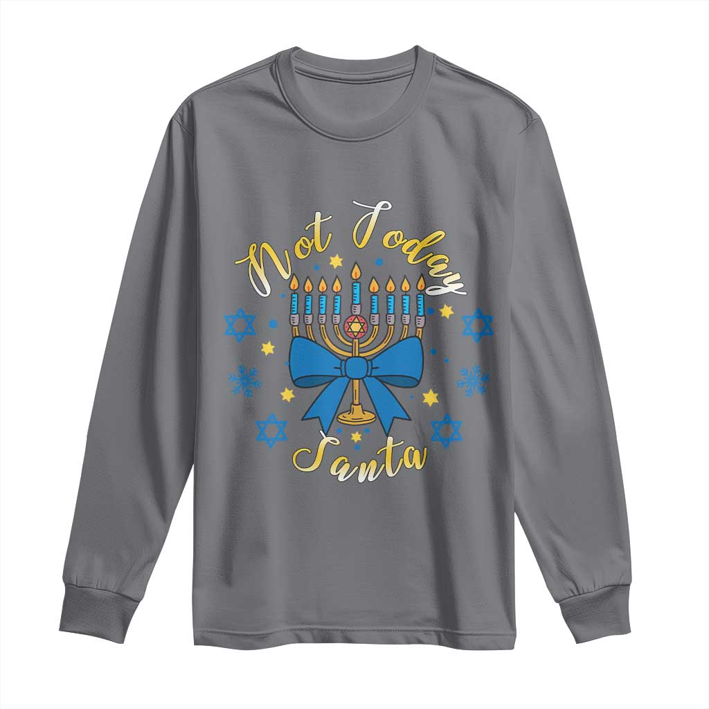 Coquette Hanukkah Menorah Bow Long Sleeve Shirt Not Today Santa Jewish Holiday Gift TS12 Charcoal Print Your Wear