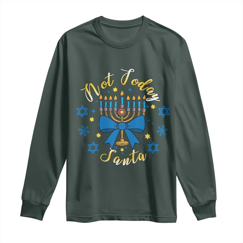 Coquette Hanukkah Menorah Bow Long Sleeve Shirt Not Today Santa Jewish Holiday Gift TS12 Dark Forest Green Print Your Wear