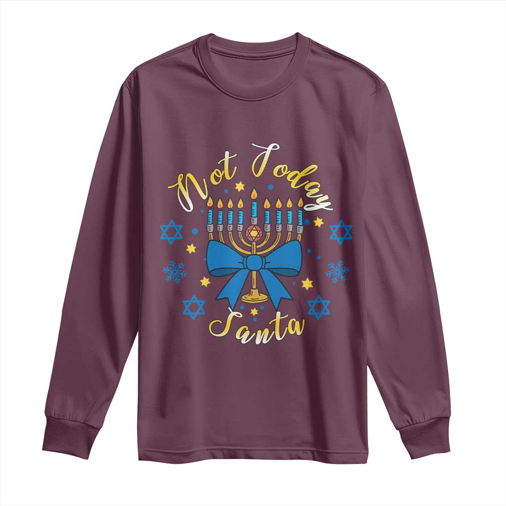 Coquette Hanukkah Menorah Bow Long Sleeve Shirt Not Today Santa Jewish Holiday Gift TS12 Maroon Print Your Wear