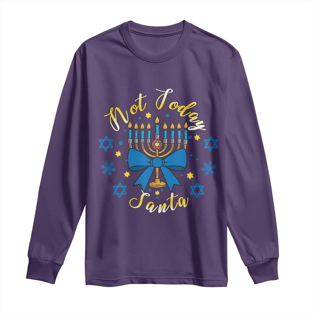 Coquette Hanukkah Menorah Bow Long Sleeve Shirt Not Today Santa Jewish Holiday Gift TS12 Purple Print Your Wear
