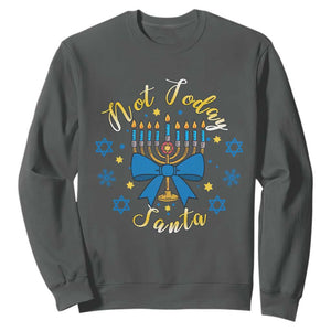 Coquette Hanukkah Menorah Bow Sweatshirt Not Today Santa Jewish Holiday Gift TS12 Dark Heather Print Your Wear