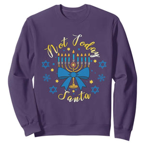 Coquette Hanukkah Menorah Bow Sweatshirt Not Today Santa Jewish Holiday Gift TS12 Purple Print Your Wear