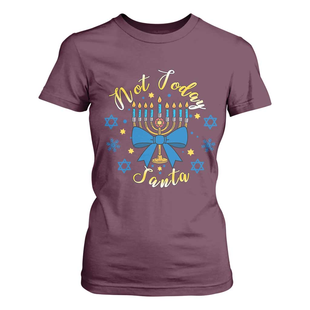 Coquette Hanukkah Menorah Bow T Shirt For Women Not Today Santa Jewish Holiday Gift TS12 Maroon Print Your Wear