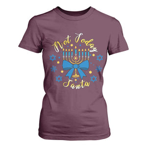 Coquette Hanukkah Menorah Bow T Shirt For Women Not Today Santa Jewish Holiday Gift TS12 Maroon Print Your Wear