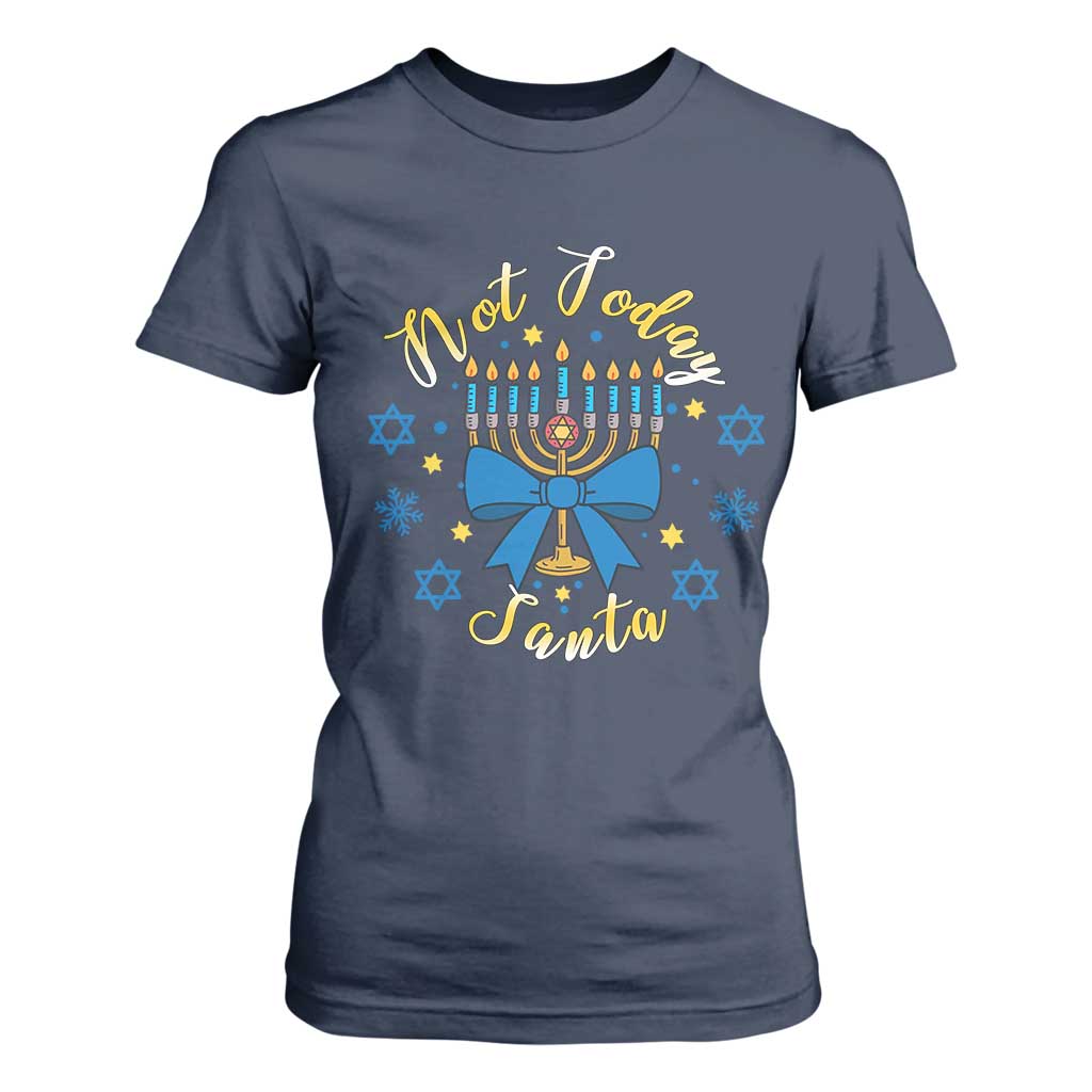 Coquette Hanukkah Menorah Bow T Shirt For Women Not Today Santa Jewish Holiday Gift TS12 Navy Print Your Wear