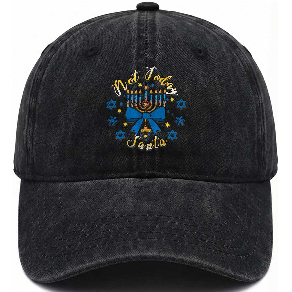 Coquette Hanukkah Menorah Bow Washed Cotton Baseball Cap Not Today Santa Jewish Holiday Gift TS12 Print Your Wear