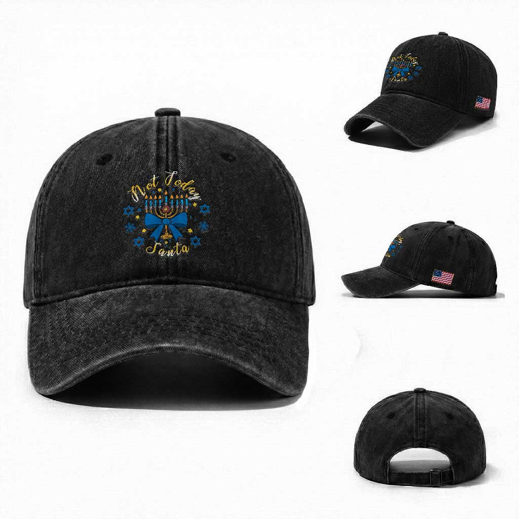 Coquette Hanukkah Menorah Bow Washed Cotton Baseball Cap Not Today Santa Jewish Holiday Gift TS12 Washed Cap Universal Fit Black Print Your Wear