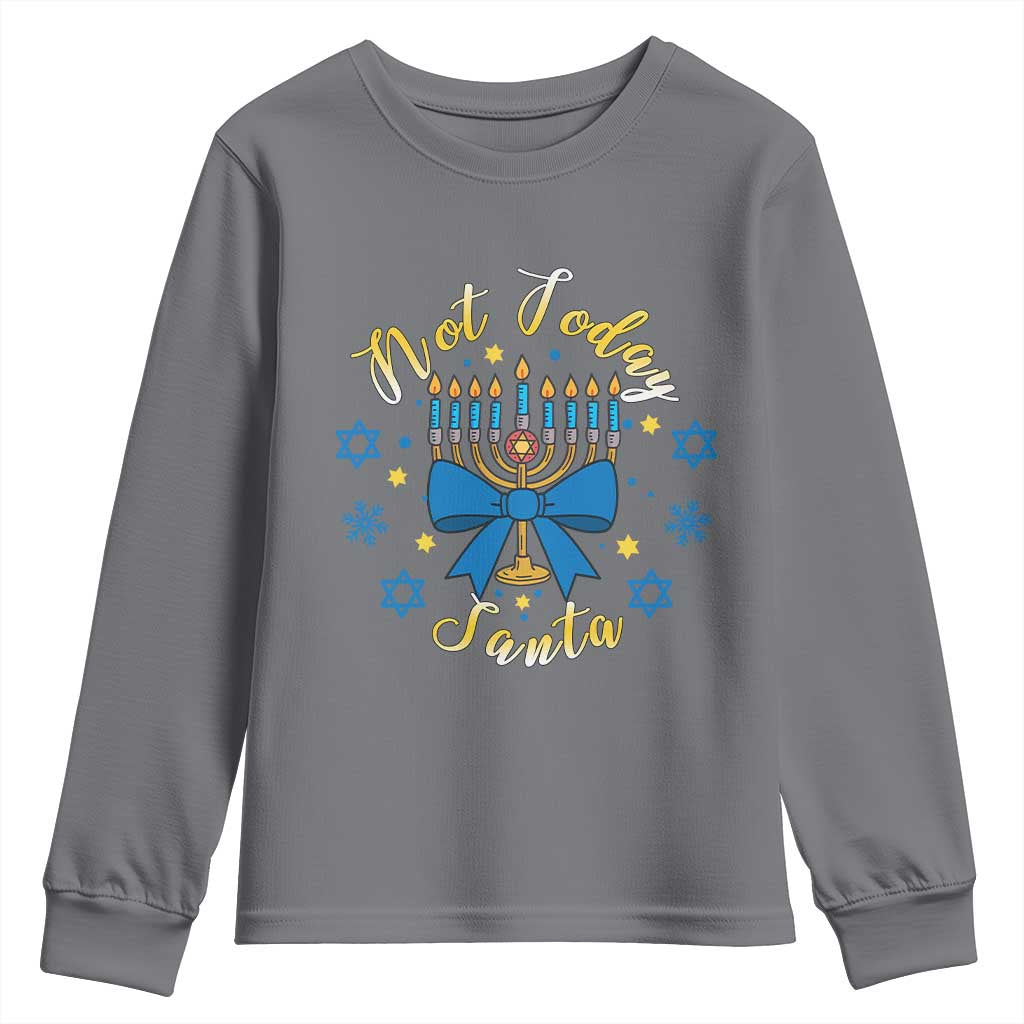 Coquette Hanukkah Menorah Bow Youth Sweatshirt Not Today Santa Jewish Holiday Gift TS12 Charcoal Print Your Wear
