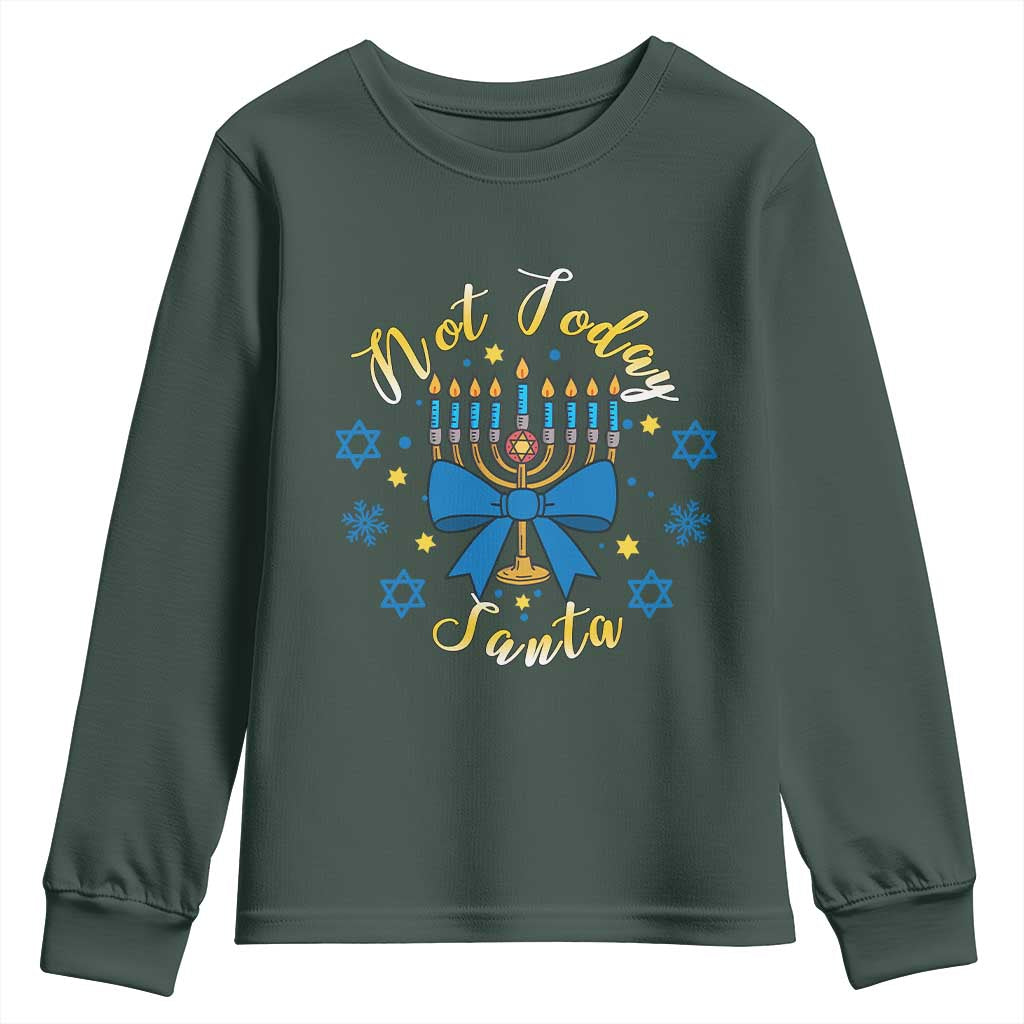 Coquette Hanukkah Menorah Bow Youth Sweatshirt Not Today Santa Jewish Holiday Gift TS12 Dark Forest Green Print Your Wear