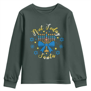 Coquette Hanukkah Menorah Bow Youth Sweatshirt Not Today Santa Jewish Holiday Gift TS12 Dark Forest Green Print Your Wear